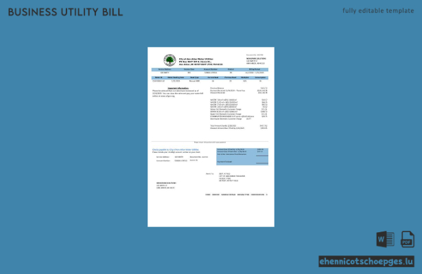 USA Michigan, Stadt Ann Arbor, Wasserwerke: Beispielrechnung für Gewerbebetriebe in Word- und PDF-Formaten